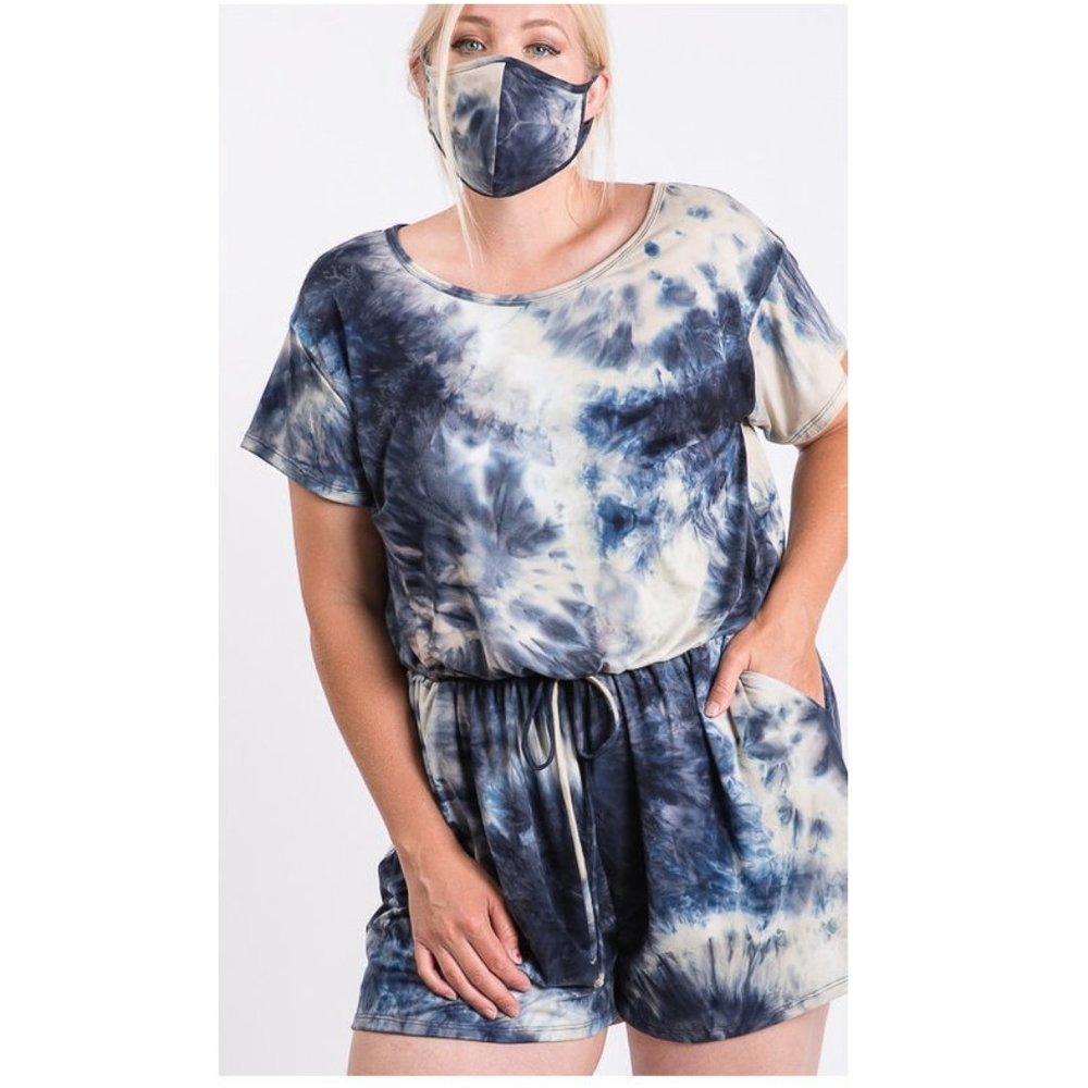 Plus Size Tie Dye Romper and Face Mask Set - Picture 6 of 14